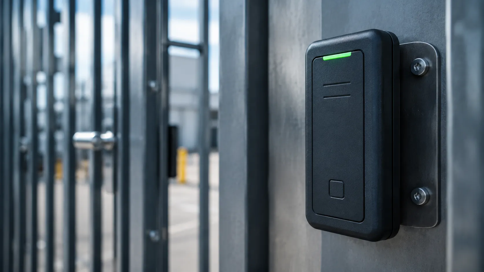 A secured access gate at an industrial site, the point where a person decides what gets through